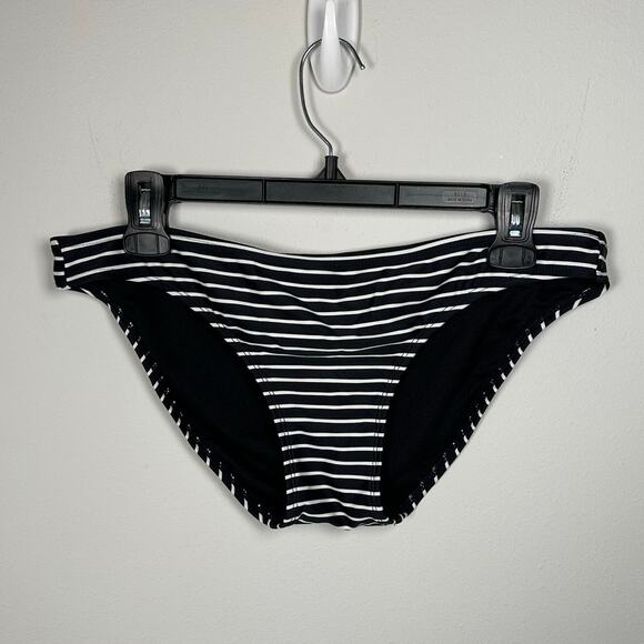 Black V-Neck Front Tie Striped Bikini Bottom Swim Suit Set Women's Large - Picture 5 of 7